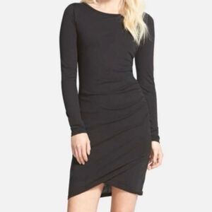 Leith Black Casual LBD Sise Ruched Mini Tshirt Dress Asymmetrical S